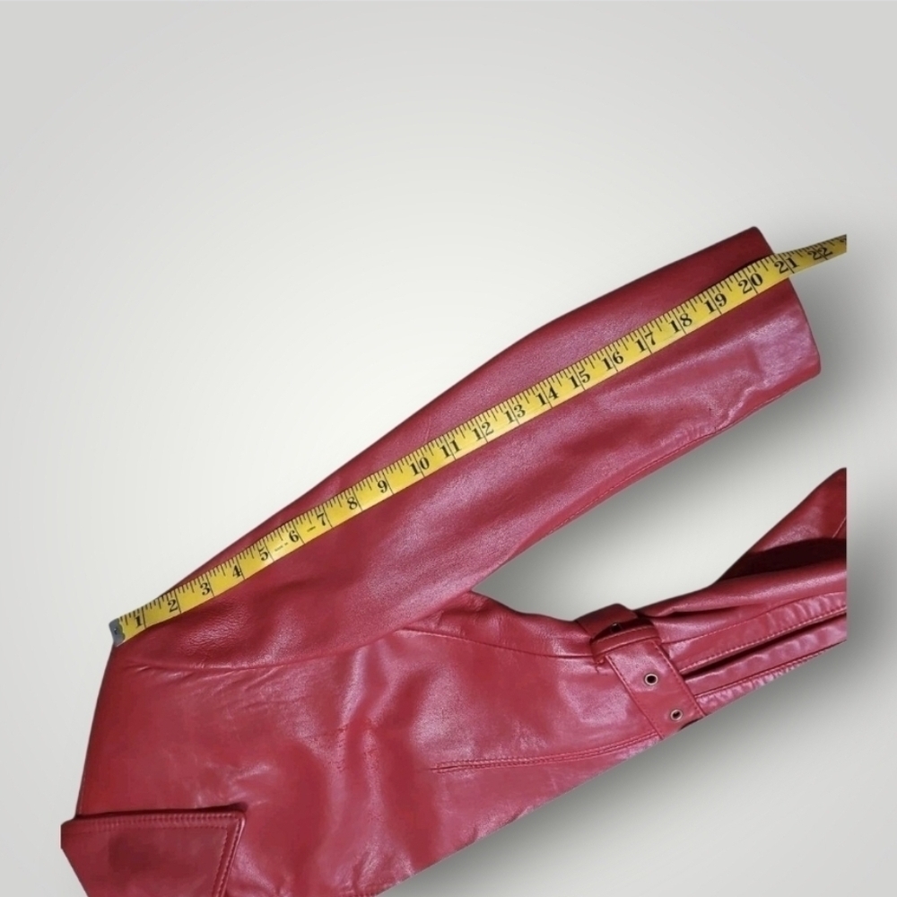 Vintage 1970s Red Leather Moto Jacket Belted Women’s Small Petite | Di Capra Int - Picture 7 of 16
